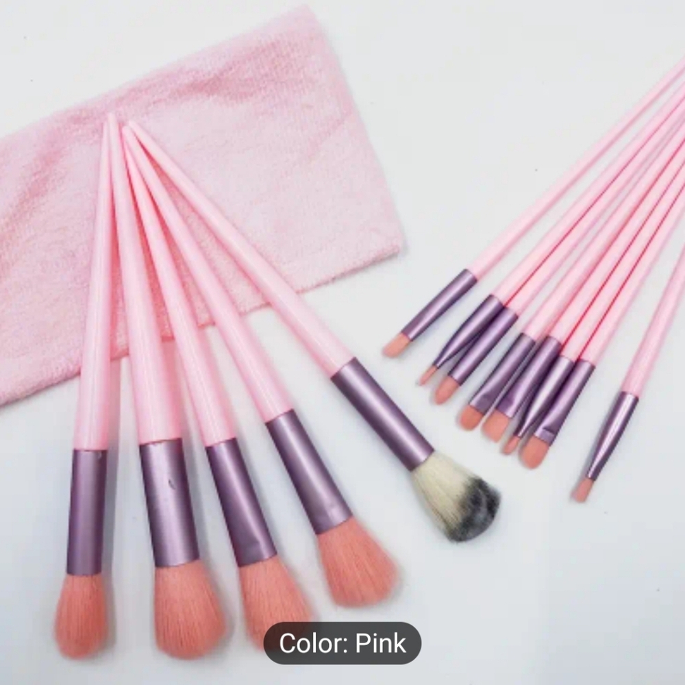 13pcs Hypoallergenic Makeup Brush Set - pink.
